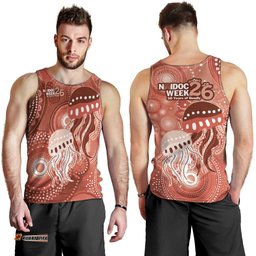 NAIDOC Deadly 50 Years Men Tank Top Jellyfish Aboriginal Culture Inspired Red LT9