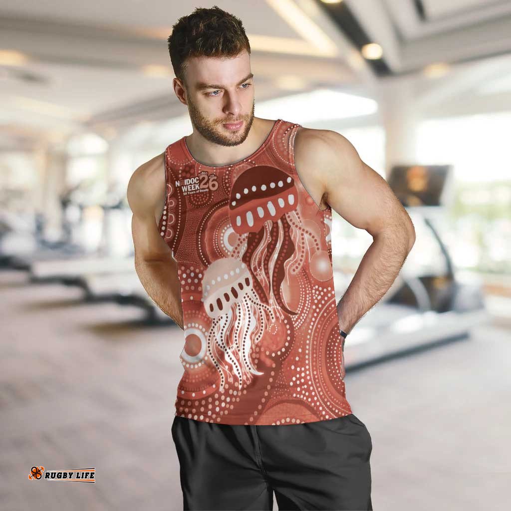 NAIDOC Deadly 50 Years Men Tank Top Jellyfish Aboriginal Culture Inspired Red LT9