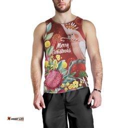 Australia Pink Cockatoo Christmas Men Tank Top Aussie Native Flowers Merry Xmas - Red LT14