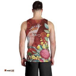 Australia Pink Cockatoo Christmas Men Tank Top Aussie Native Flowers Merry Xmas - Red LT14