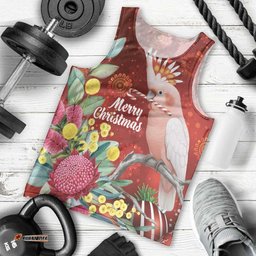 Australia Pink Cockatoo Christmas Men Tank Top Aussie Native Flowers Merry Xmas - Red LT14