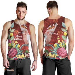 Australia Pink Cockatoo Christmas Men Tank Top Aussie Native Flowers Merry Xmas - Red LT14