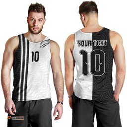 Custom New Zealand Football Men Tank Top Silver Fern and Maori Tribal Black White Half Sporty Style LT03