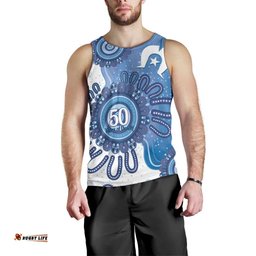 NAIDOC Week 2026 Men Tank Top 50 Years Deadly Dhari Blue Aboriginal Art LT14