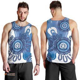NAIDOC Week 2026 Men Tank Top 50 Years Deadly Dhari Blue Aboriginal Art LT14