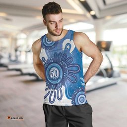 NAIDOC Week 2026 Men Tank Top 50 Years Deadly Dhari Blue Aboriginal Art LT14