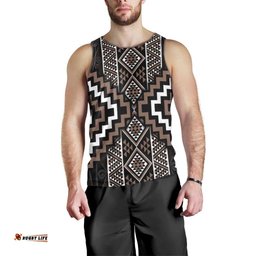 Classic Tukutuku Pattern Aotearoa Men Tank Top Niho Taniwha and Puhoro Motifs LT7
