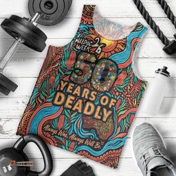 NAIDOC Week 26 Men Tank Top 50 Years of Deadly Aboriginal Motif LT03