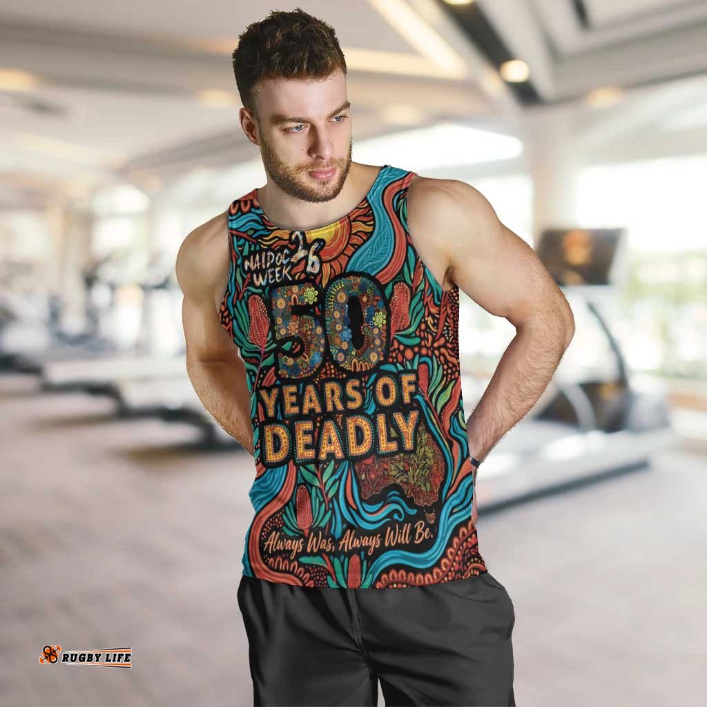 NAIDOC Week 26 Men Tank Top 50 Years of Deadly Aboriginal Motif LT03