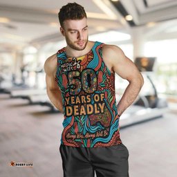 NAIDOC Week 26 Men Tank Top 50 Years of Deadly Aboriginal Motif LT03