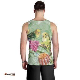 Birds and Floral Aussie Budgerigars Men Tank Top Mint Opal LT7