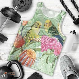 Birds and Floral Aussie Budgerigars Men Tank Top Mint Opal LT7
