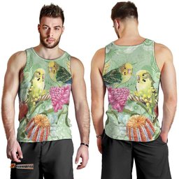 Birds and Floral Aussie Budgerigars Men Tank Top Mint Opal LT7