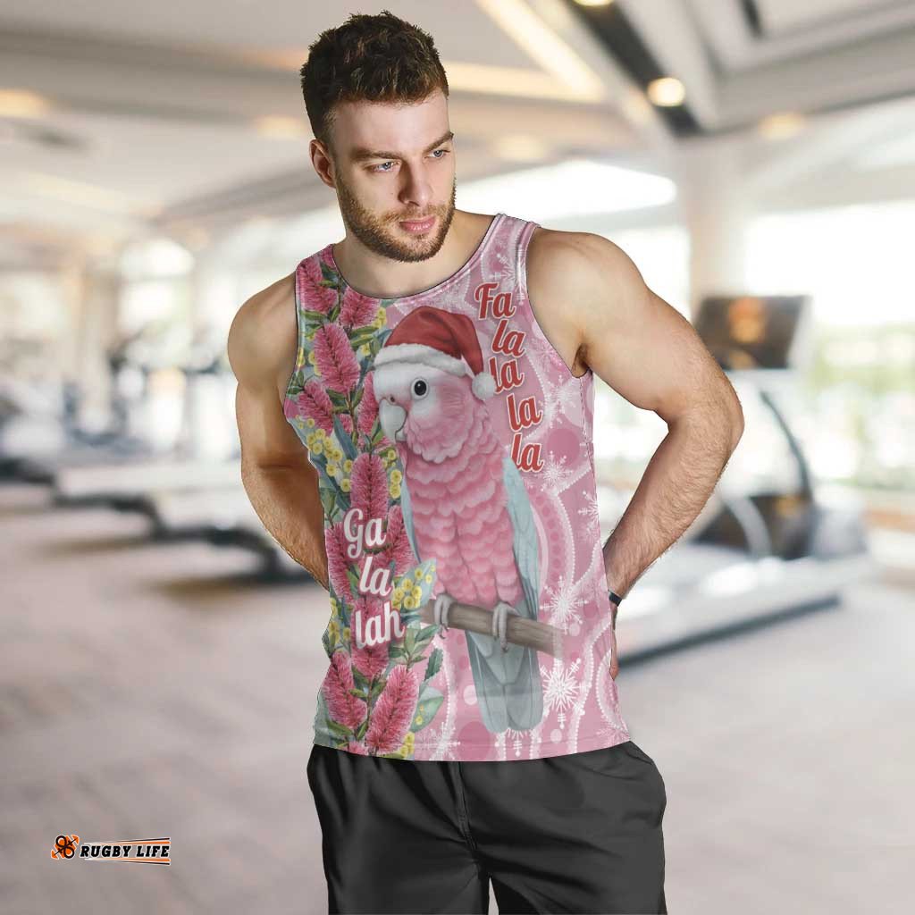 Australia Pink Galah Christmas Men Tank Top Falalalala Galalah Bottlebrush Aboriginal Art LT14