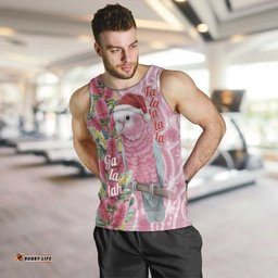 Australia Pink Galah Christmas Men Tank Top Falalalala Galalah Bottlebrush Aboriginal Art LT14