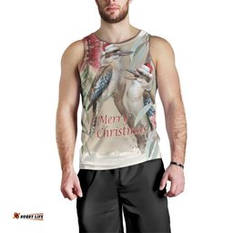 Australia Kookaburra Christmas Men Tank Top Bottlebrush Eucalyptus Blossoms Watercolor LT14