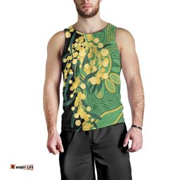 Australia Golden Wattle Men Tank Top Aussie Native Flowers Indigenous Art LT14