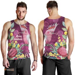 Australia Pink Cockatoo Christmas Men Tank Top Aussie Native Flowers Merry Xmas - Pink LT14
