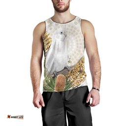 Australia Little Corella Men Tank Top Cacatua Sanguinea Western Grevillea Aboriginal Art LT14