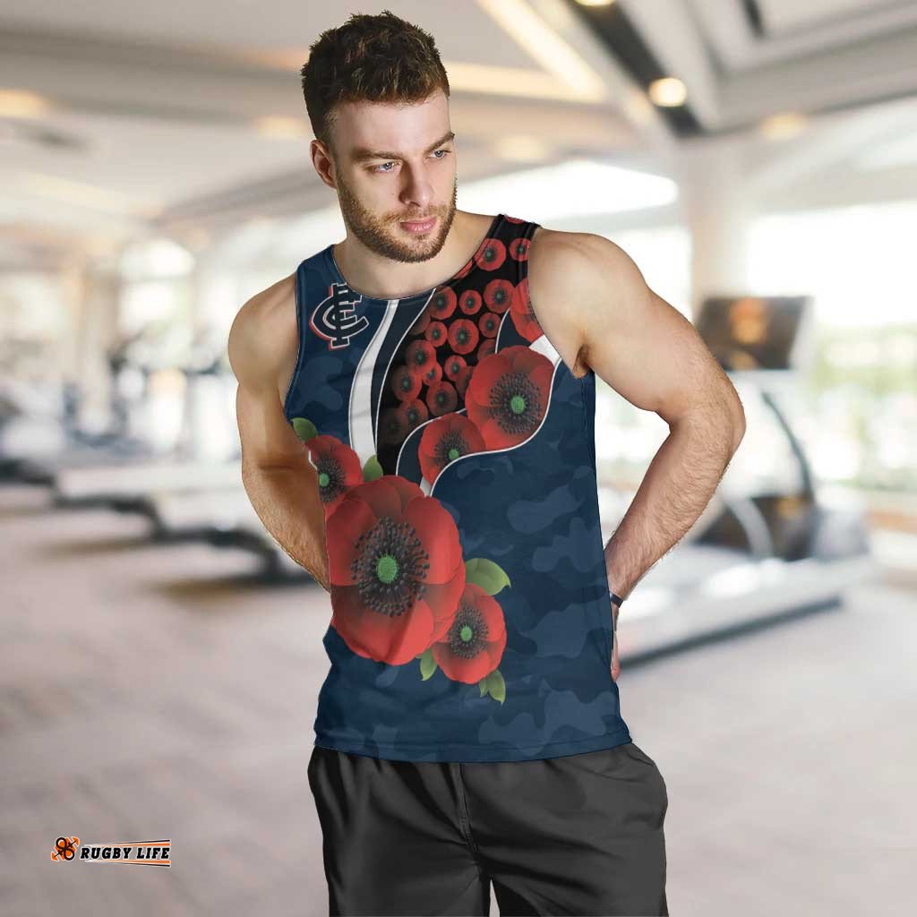 Carlton Blues ANZAC Personalised Men Tank Top Lest We Forget Poppy Camo LT9