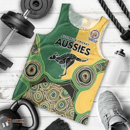 Custom Australia Cricket Spirit 2026 Men Tank Top World T20 Edition - Aussie Color Aboriginal Motif LT9