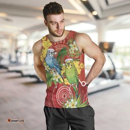 Budgerigar Australia Christmas Men Tank Top Budgies Golden Wattle Aboriginal Red LT14