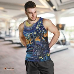 Australian Night Sky Landscape Men Tank Top Aboriginal Dreamtime Story LT9