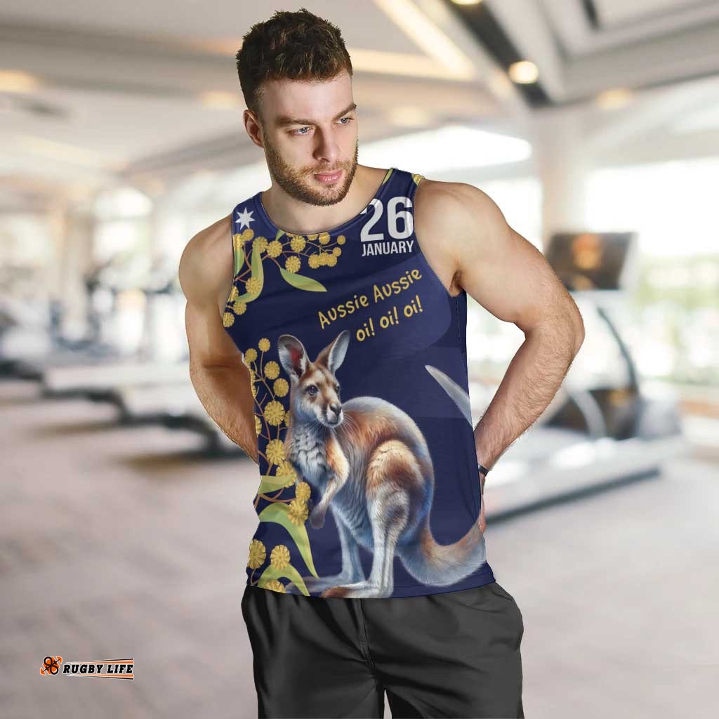 Blue Kangaroo and Golden Wattle Personalised Men Tank Top Happy Australia Day 6 January LT9