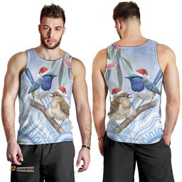 Australia Superb Fairywren Christmas Men Tank Top Aboriginal Eucalyptus Blossoms Watercolor LT14