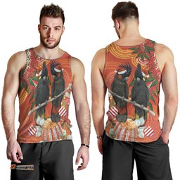 Australia Black Cockatoo Christmas Men Tank Top Banksia Bottlebrush Aboriginal Art LT14