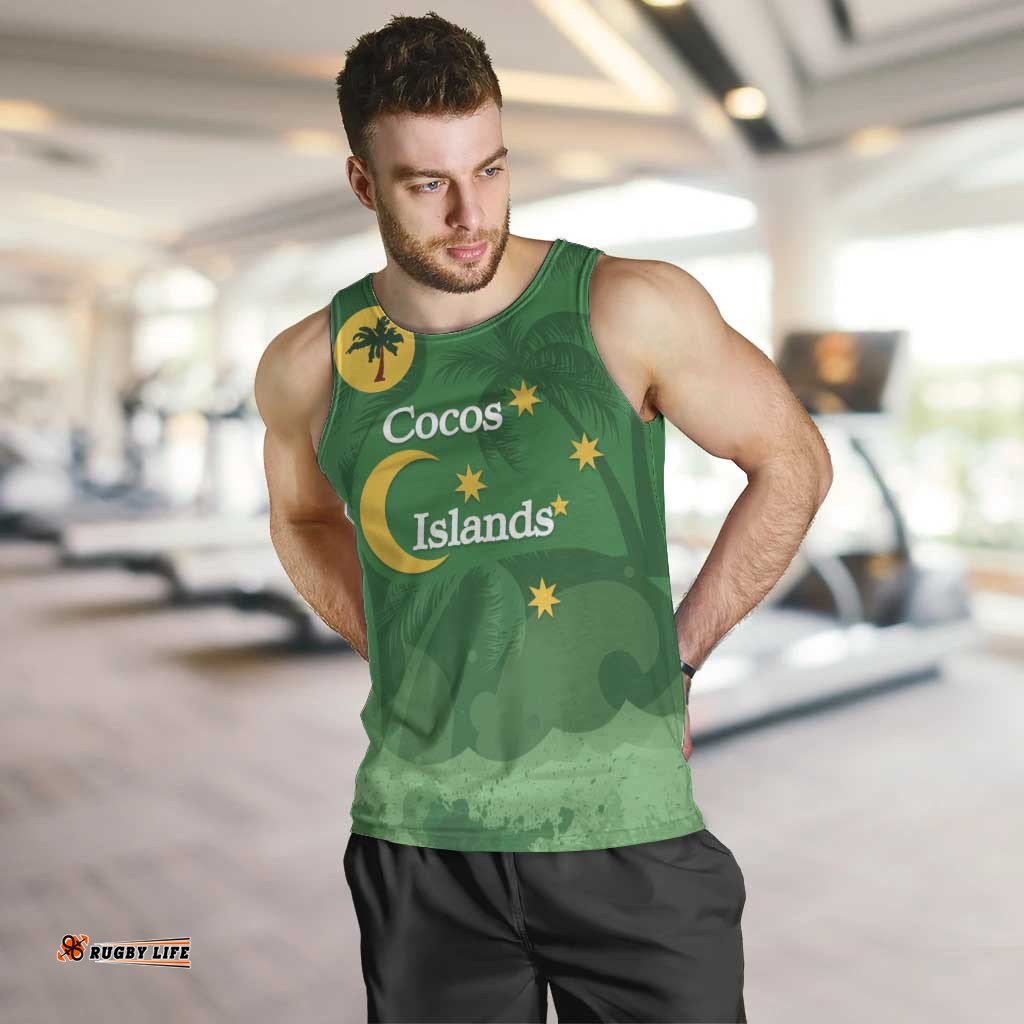 Australia Cocos Keeling Islands Men Tank Top Southern Cross Palm Tree Pattern LT14