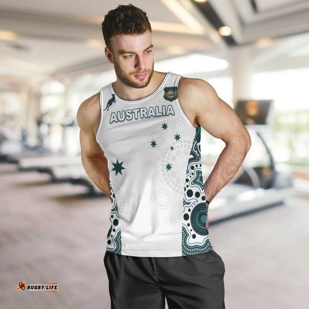 Custom Australia Rugby 2026 Men Tank Top Go Wallabies Aboriginal Pattern White Version LT05