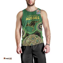 Custom Australia Cricket Spirit 2026 Men Tank Top World T20 Edition - Green Aboriginal LT9