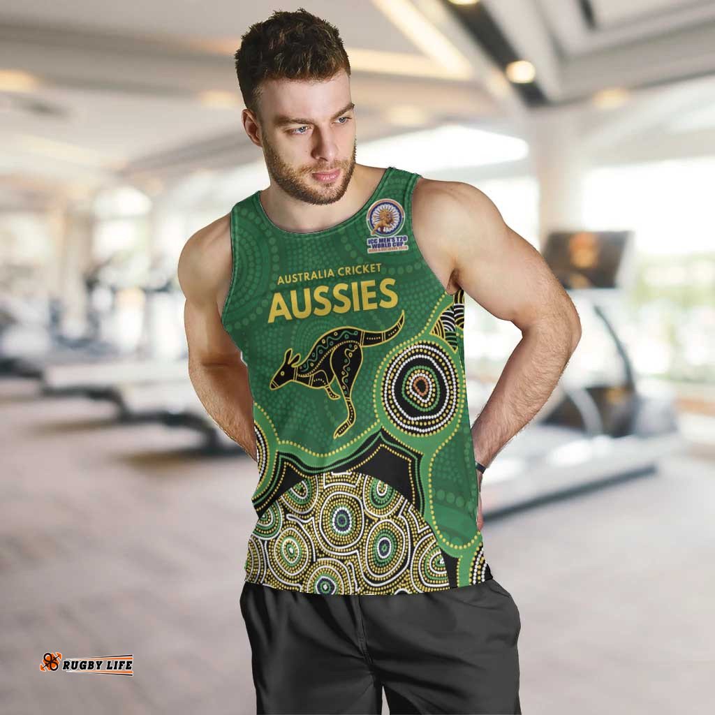 Custom Australia Cricket Spirit 2026 Men Tank Top World T20 Edition - Green Aboriginal LT9