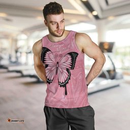 Personalised Australia Breast Cancer Awareness Men Tank Top Pink Ribbon Butterfly Opal Pattern LT14