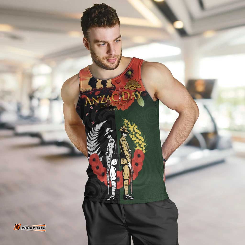 New Zealand and Australia ANZAC Day Men Tank Top Lest We Forget Indigenous and Maori Pattern LT03