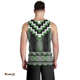 Green Taniko Pattern Aotearoa Men Tank Top Niho Taniwha Mix Poutama LT14