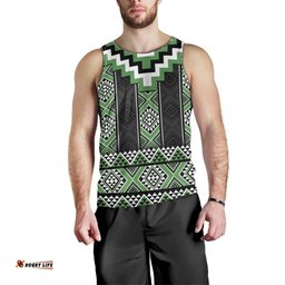Green Taniko Pattern Aotearoa Men Tank Top Niho Taniwha Mix Poutama LT14