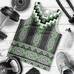 Green Taniko Pattern Aotearoa Men Tank Top Niho Taniwha Mix Poutama LT14