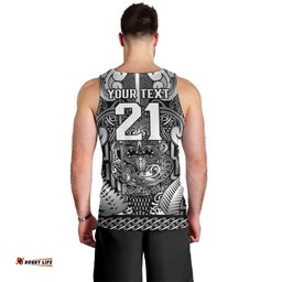 Custom New Zealand Taiaha Maori Men Tank Top Kiwikiwi Minimalist Silver Fern Tukutuku Motif LT9