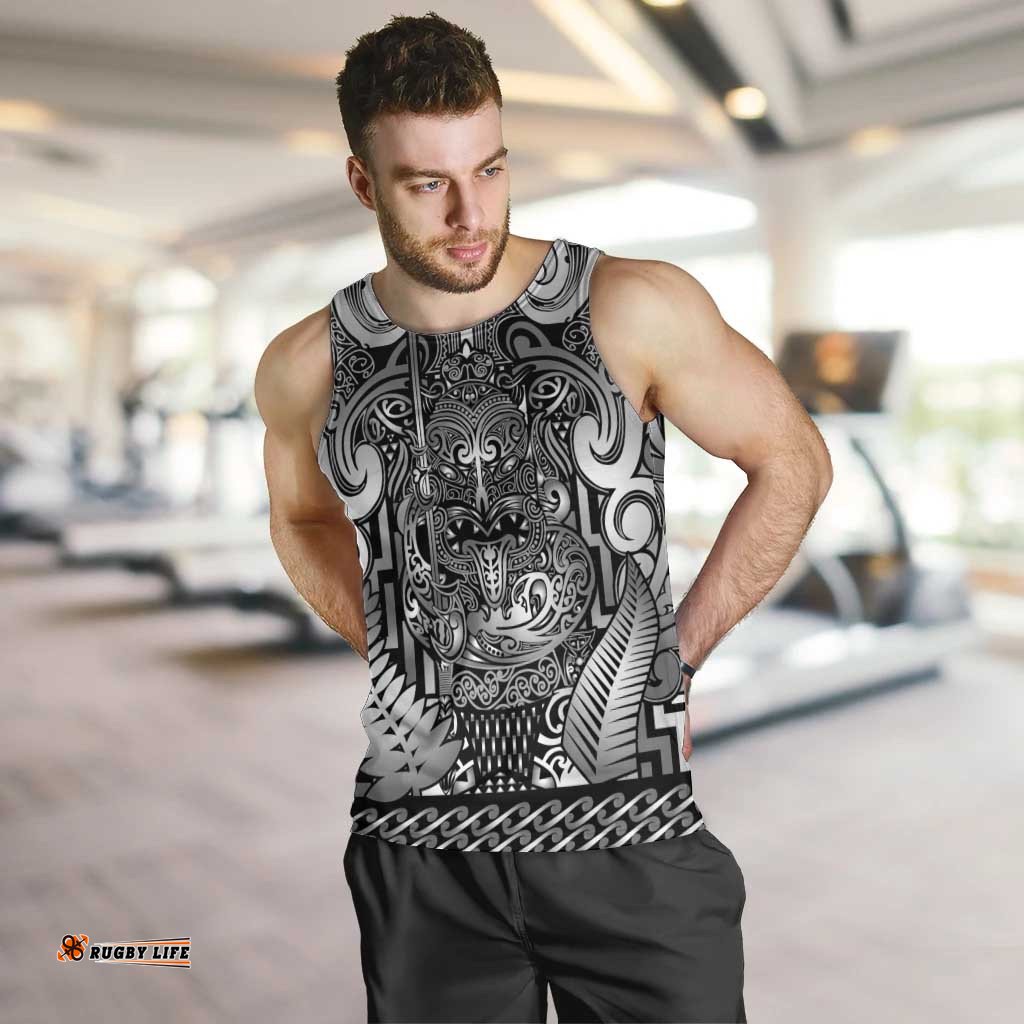 Custom New Zealand Taiaha Maori Men Tank Top Kiwikiwi Minimalist Silver Fern Tukutuku Motif LT9