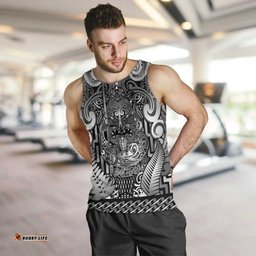 Custom New Zealand Taiaha Maori Men Tank Top Kiwikiwi Minimalist Silver Fern Tukutuku Motif LT9