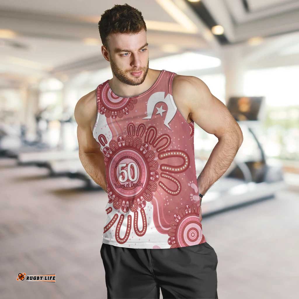 NAIDOC Week 2026 Men Tank Top 50 Years Deadly Dhari Pink Aboriginal Art LT14