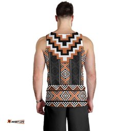 Orange Taniko Pattern Aotearoa Men Tank Top Niho Taniwha Mix Poutama LT14