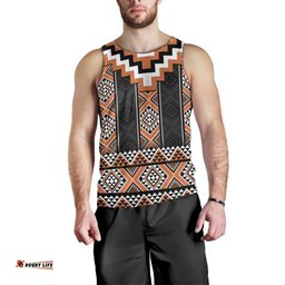 Orange Taniko Pattern Aotearoa Men Tank Top Niho Taniwha Mix Poutama LT14