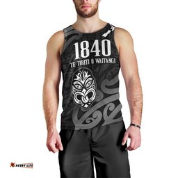 New Zealand 1840 Waitangi Day Men Tank Top Aotearoa Haka Mask - Black Version LT14