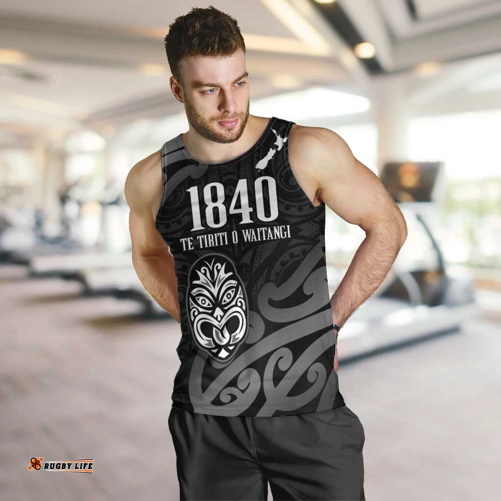 New Zealand 1840 Waitangi Day Men Tank Top Aotearoa Haka Mask - Black Version LT14
