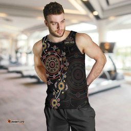 NAIDOC Deadly 50 Years Men Tank Top Aboriginal Black Gold Boomerang Art LT9