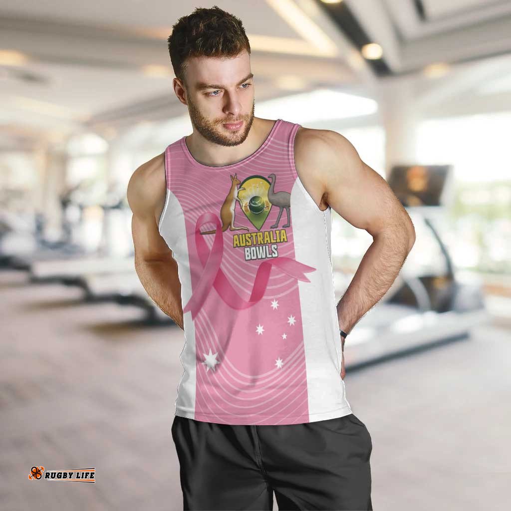 Custom Bowls Australia Breast Cancer Men Tank Top Pink Ribbon Aussie Map With Kangaroo Emu LT14