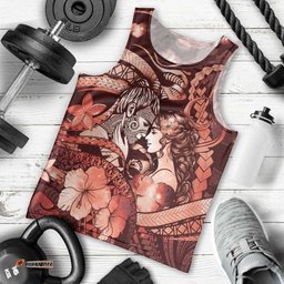 Personalised Maori Romantic Valentine Men Tank Top The Hongi Kiss Red Galaxy DT05